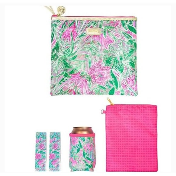 Lilly Pulitzer New Beach Day Pouch w/ Inside Pouch, Drink Holder, Towel Clips - Picture 1 of 15